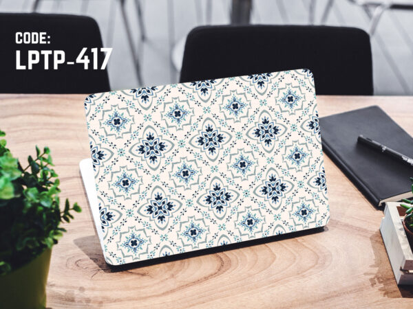 White Blue Floral Laptop Sticker